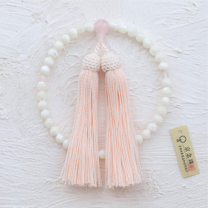 【念珠】蝶貝 片手 紅水晶仕立 本絹頭房  SN002