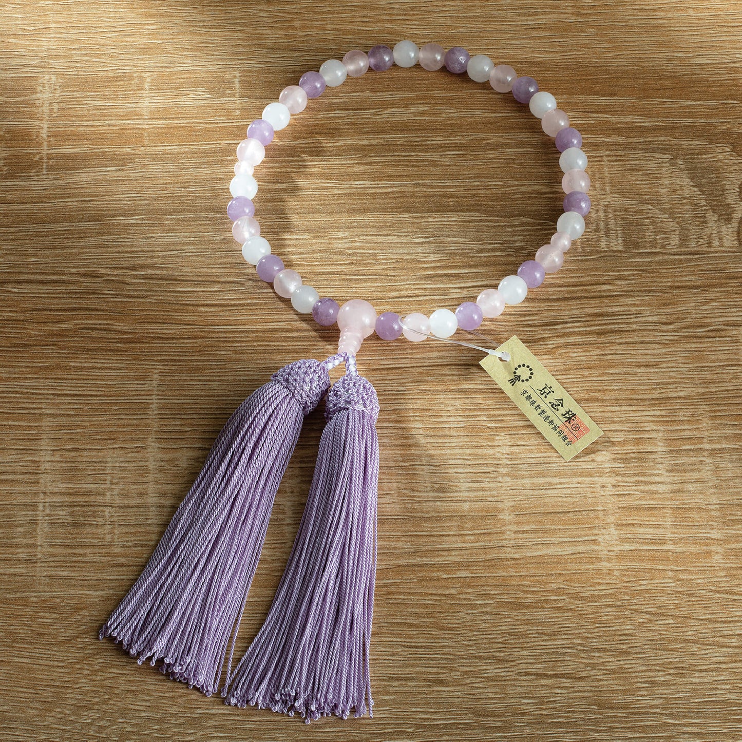 【念珠】淡貴石 片手7mm 紅水晶仕立 本絹頭房  SN003