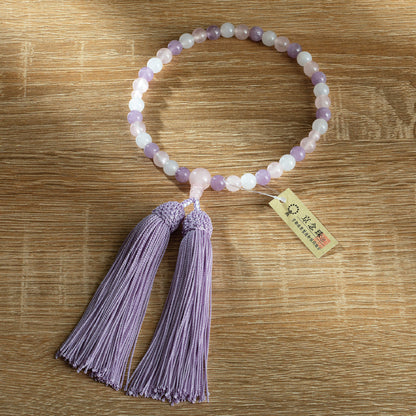 【念珠】淡貴石 片手7mm 紅水晶仕立 本絹頭房  SN003