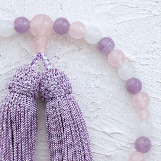 【念珠】淡貴石 片手7mm 紅水晶仕立 本絹頭房  SN003