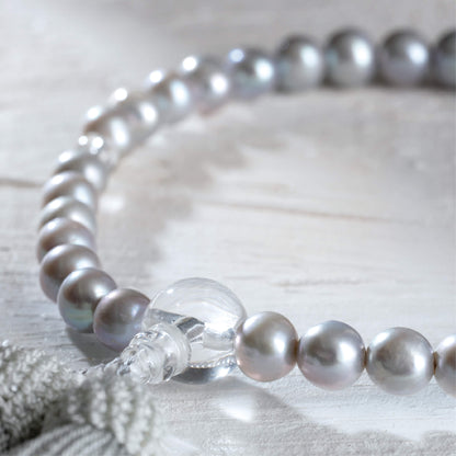 【念珠】グレー淡水真珠 片手8mm 水晶仕立 本絹頭房  SN004
