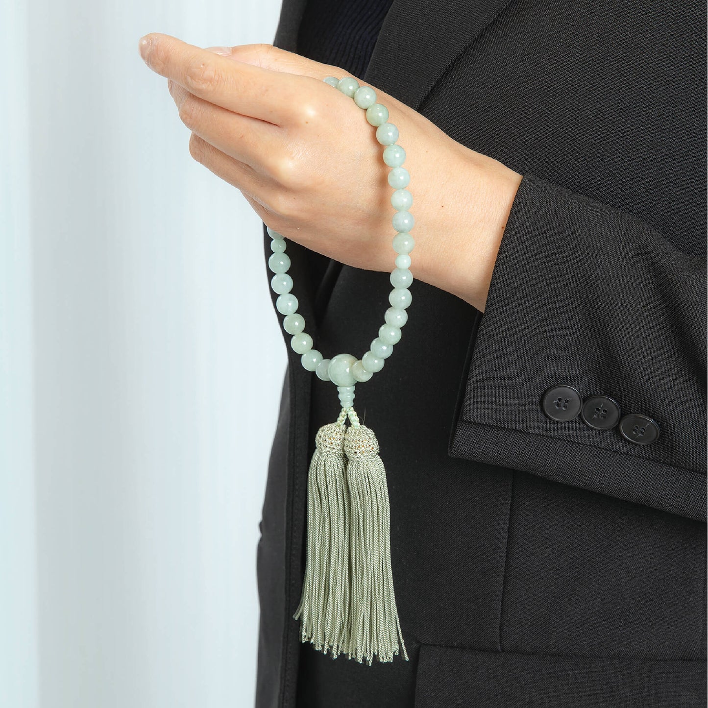 【念珠】ビルマ翡翠  片手8mm  共仕立  本絹頭房  SN005