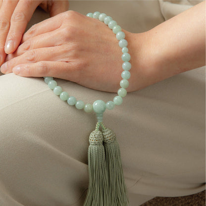 【念珠】ビルマ翡翠  片手8mm  共仕立  本絹頭房  SN005