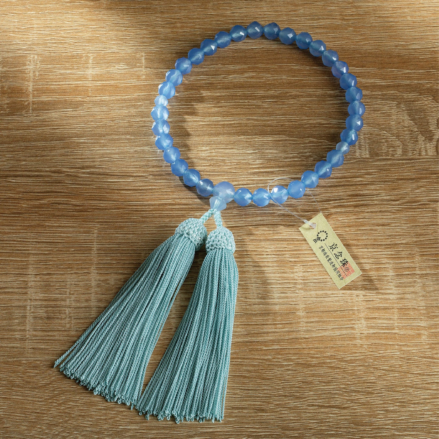 【念珠】ブルーカルセドニージュエリーカット 片手8mm 共仕立 本絹頭房  SN007