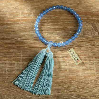 【念珠】ブルーカルセドニージュエリーカット 片手8mm 共仕立 本絹頭房  SN007