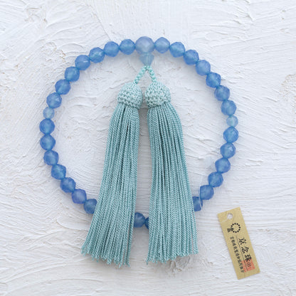 【念珠】ブルーカルセドニージュエリーカット 片手8mm 共仕立 本絹頭房  SN007