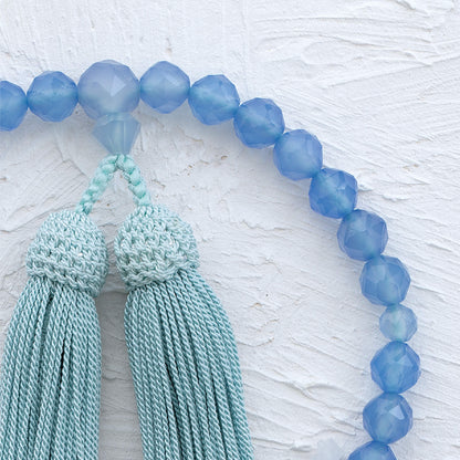 【念珠】ブルーカルセドニージュエリーカット 片手8mm 共仕立 本絹頭房  SN007