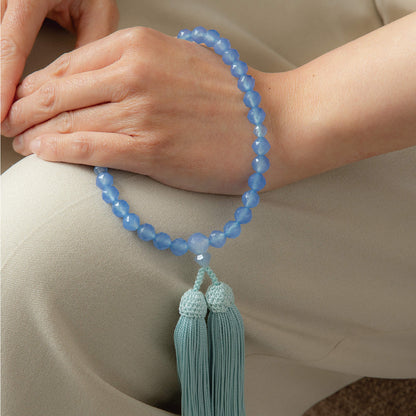 【念珠】ブルーカルセドニージュエリーカット 片手8mm 共仕立 本絹頭房  SN007