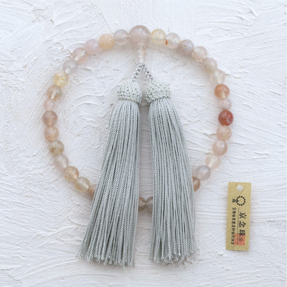 【念珠】桜瑪瑙 片手8mm 共仕立 本絹頭房  SN008