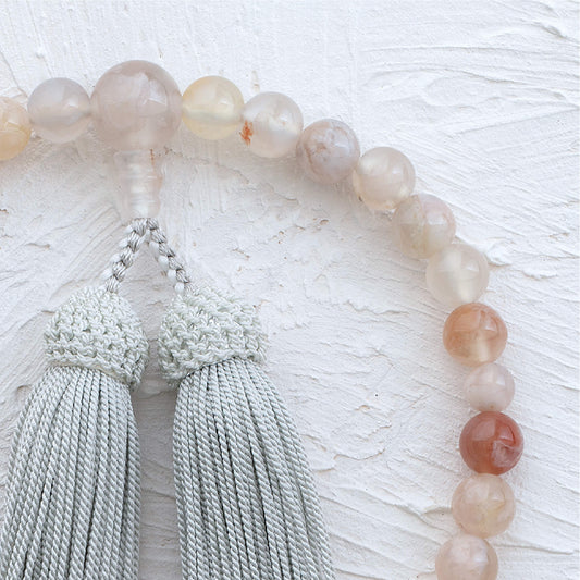 【念珠】桜瑪瑙 片手8mm 共仕立 本絹頭房  SN008