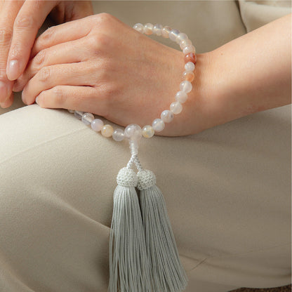 【念珠】桜瑪瑙 片手8mm 共仕立 本絹頭房  SN008