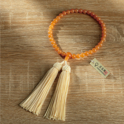 【念珠】オレンジアベンチュリン片手7mm 共仕立 本絹頭房　SN009