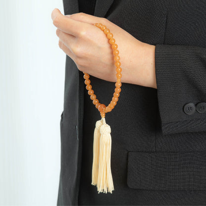 【念珠】オレンジアベンチュリン片手7mm 共仕立 本絹頭房　SN009