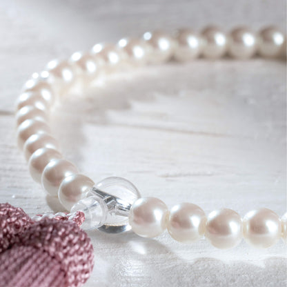 【念珠】再生パール片手7mm P仕立 人絹頭房灰桜 　SN010