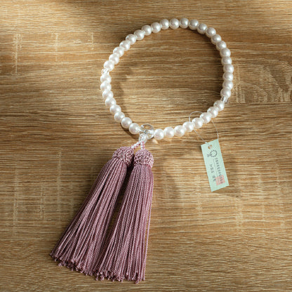 【念珠】再生パール片手7mm P仕立 人絹頭房灰桜 　SN010