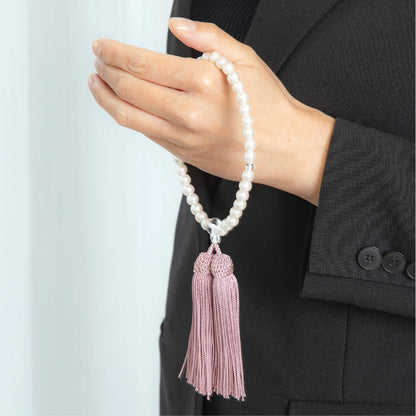 【念珠】再生パール片手7mm P仕立 人絹頭房灰桜 　SN010