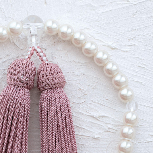 【念珠】再生パール片手7mm P仕立 人絹頭房灰桜 　SN010