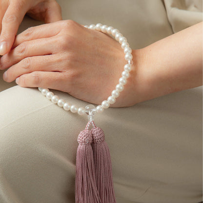 【念珠】再生パール片手7mm P仕立 人絹頭房灰桜 　SN010