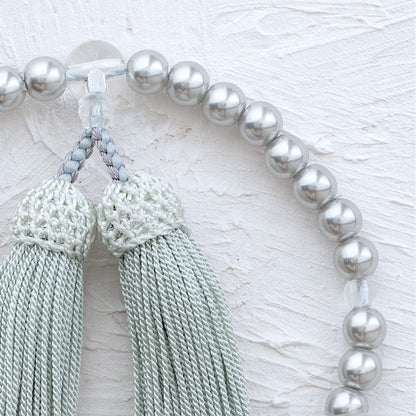 【念珠】再生グレーパール片手7mm P仕立 人絹頭房グレー　SN011