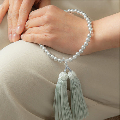 【念珠】再生グレーパール片手7mm P仕立 人絹頭房グレー　SN011