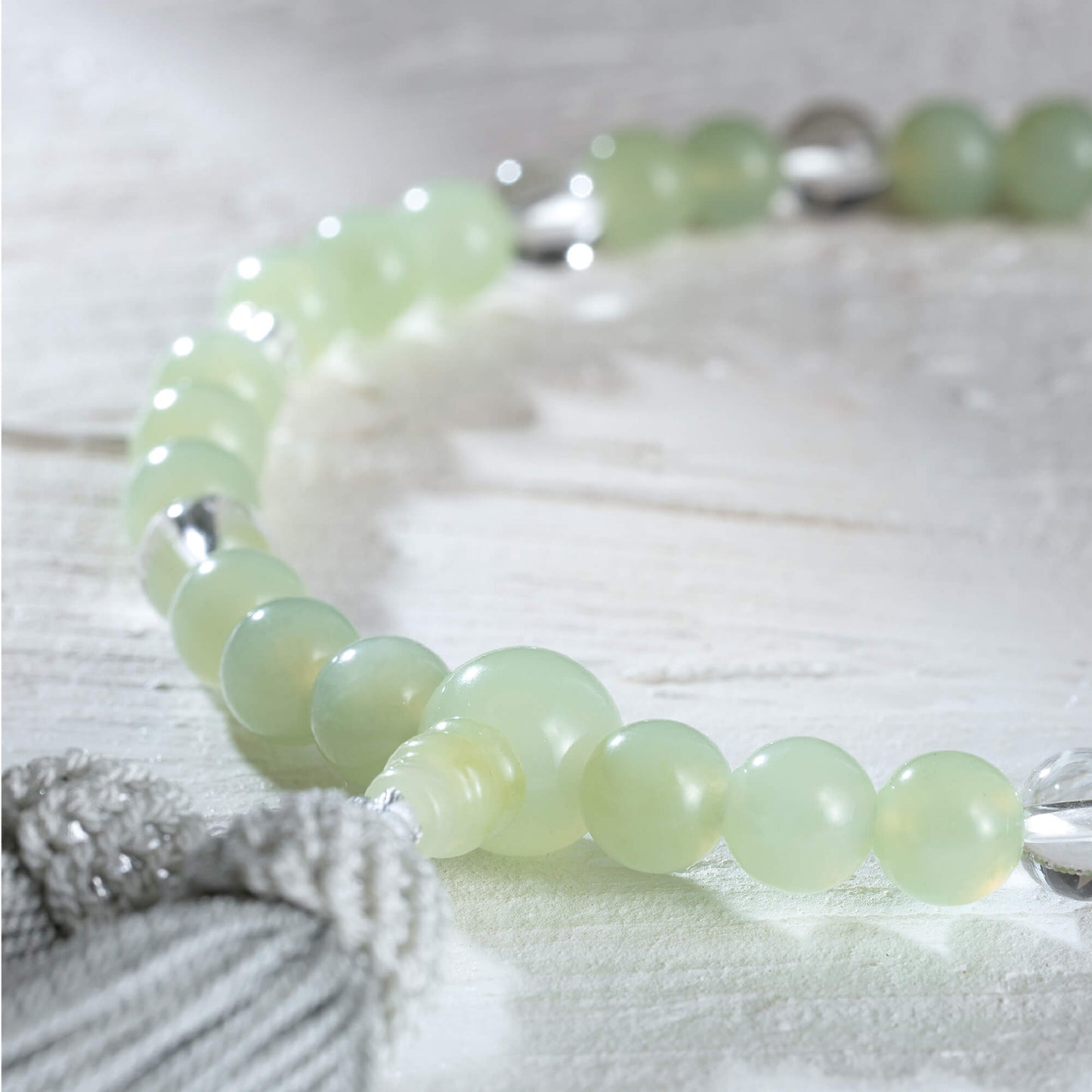 【念珠】ニュージェイド片手7mm 水晶  本絹頭房  SN012