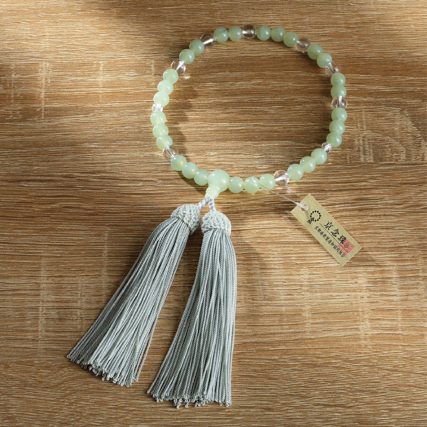 【念珠】ニュージェイド片手7mm 水晶  本絹頭房  SN012