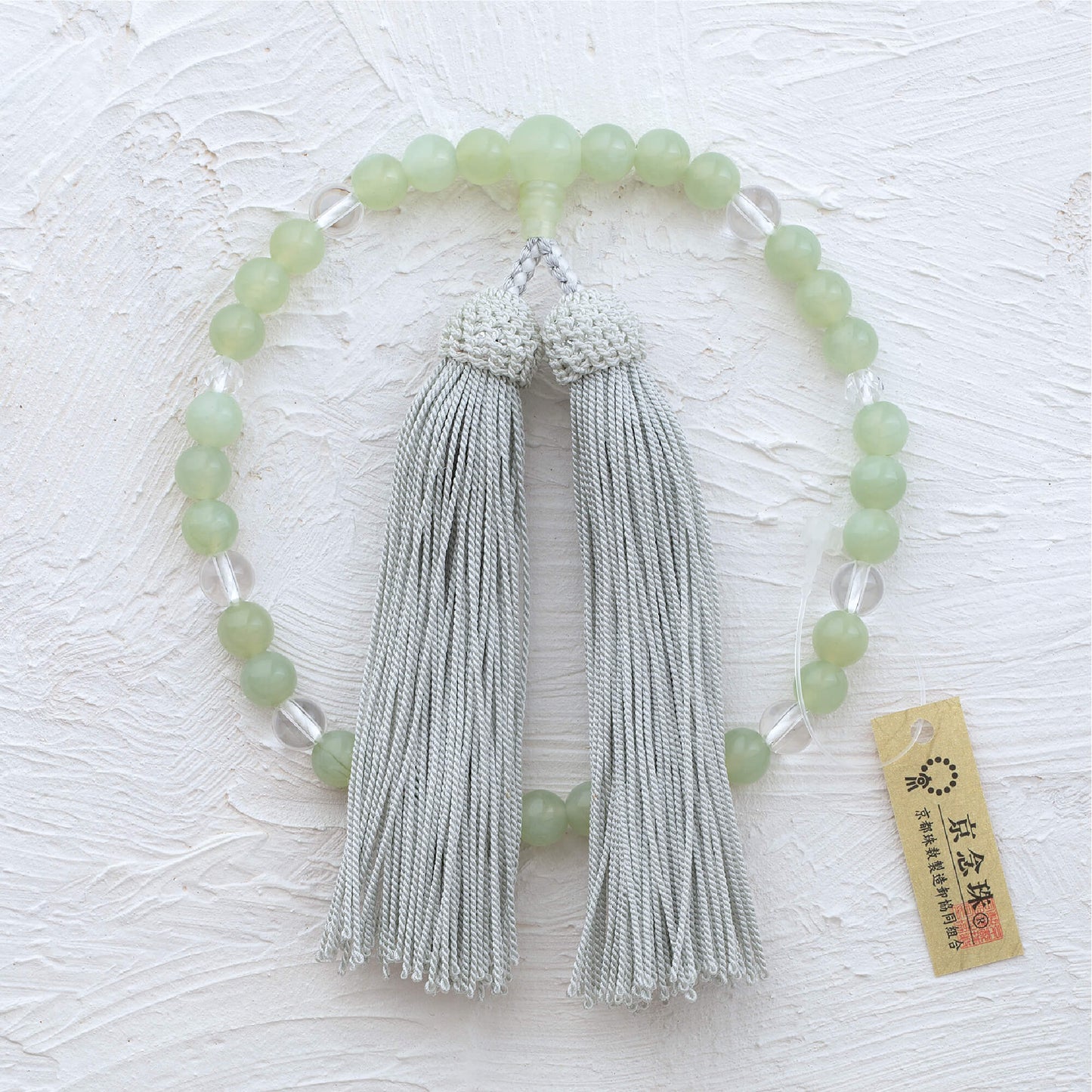 【念珠】ニュージェイド片手7mm 水晶  本絹頭房  SN012