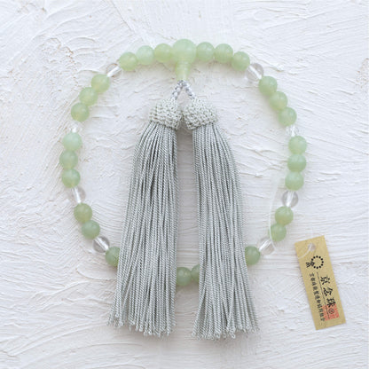 【念珠】ニュージェイド片手7mm 水晶  本絹頭房  SN012