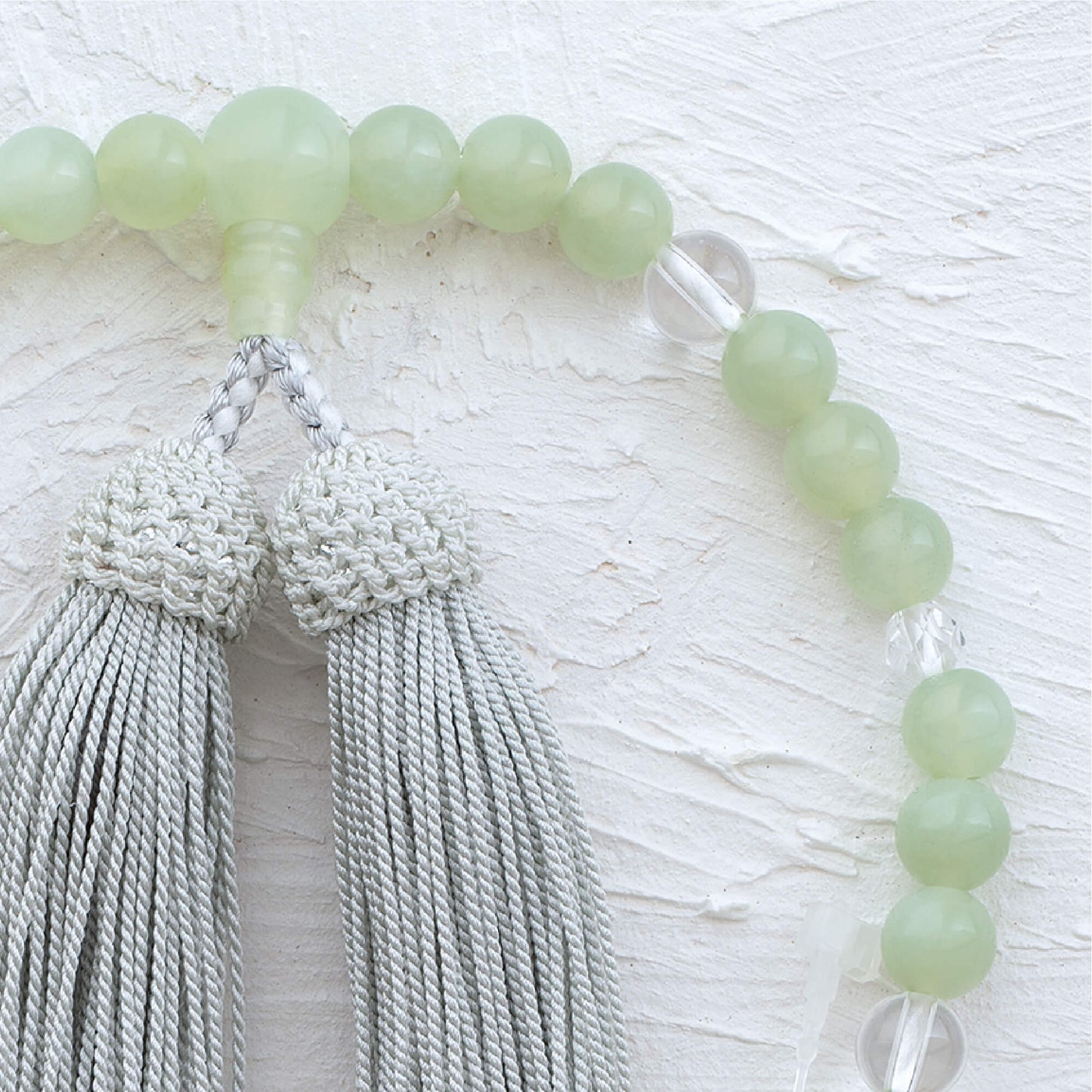 【念珠】ニュージェイド片手7mm 水晶  本絹頭房  SN012