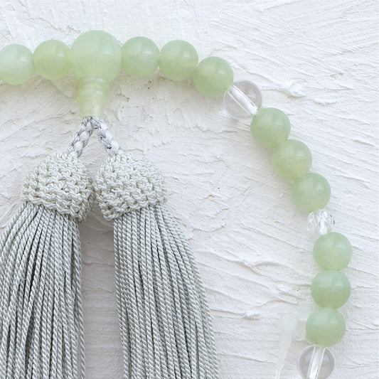 【念珠】ニュージェイド片手7mm 水晶  本絹頭房  SN012